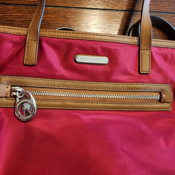 Michael Kors Kempton Red Nylon with Leather Accents Tote Bag - Picture 12 of 16